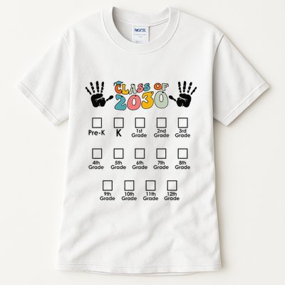 Class Of 2030 Grow With Me Checklist Prek 12th Retro K12 Tall T-Shirt