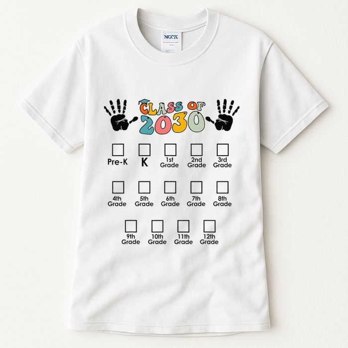 Class Of 2030 Grow With Me Checklist Prek 12th Retro K12 Tall T-Shirt
