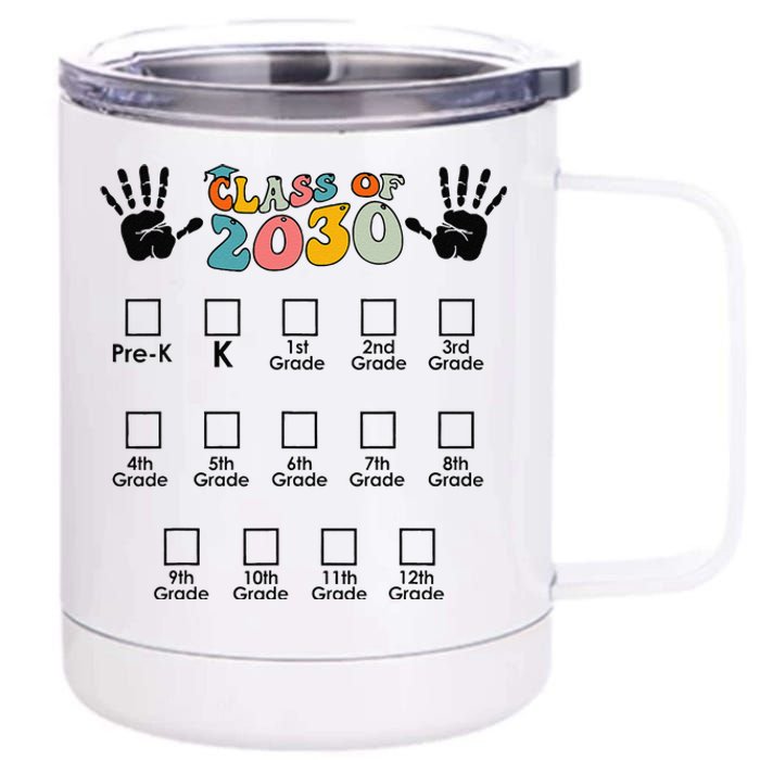 Class Of 2030 Grow With Me Checklist Prek 12th Retro K12 12 oz Stainless Steel Tumbler Cup