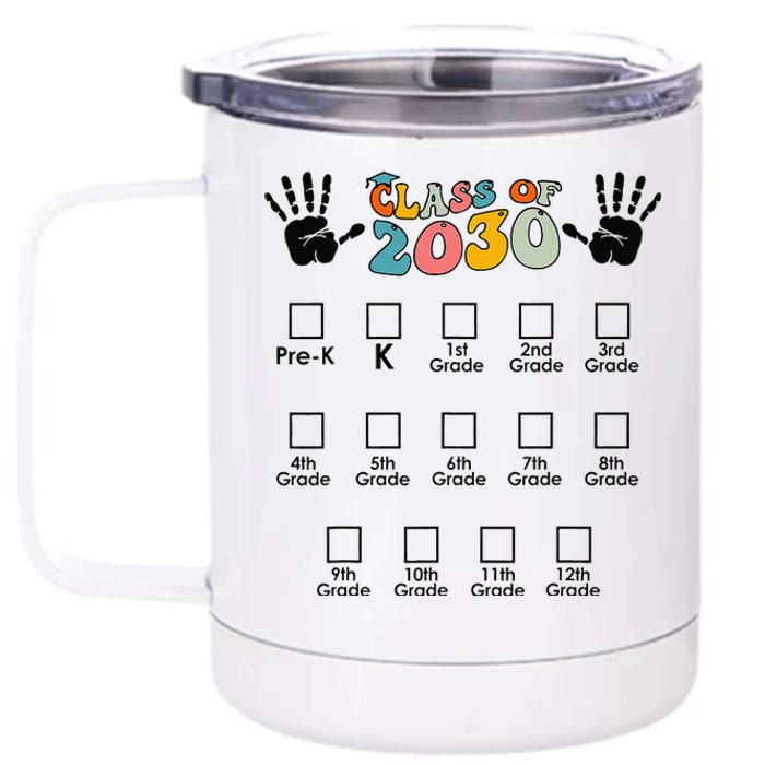 Class Of 2030 Grow With Me Checklist Prek 12th Retro K12 12 oz Stainless Steel Tumbler Cup