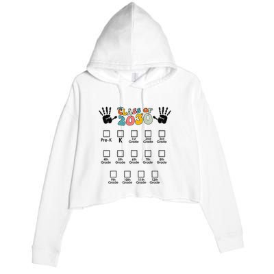 Class Of 2030 Grow With Me Checklist Prek 12th Retro K12 Crop Fleece Hoodie