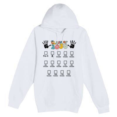 Class Of 2030 Grow With Me Checklist Prek 12th Retro K12 Premium Pullover Hoodie