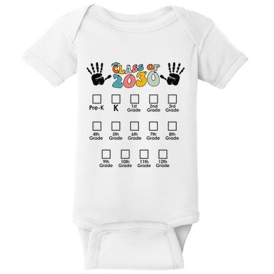 Class Of 2030 Grow With Me Checklist Prek 12th Retro K12 Baby Bodysuit