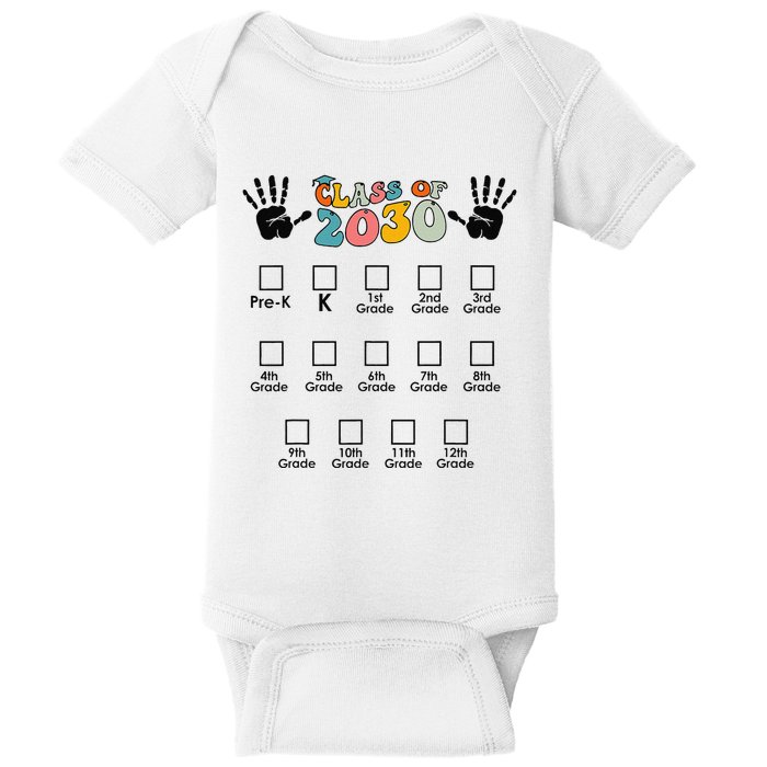 Class Of 2030 Grow With Me Checklist Prek 12th Retro K12 Baby Bodysuit