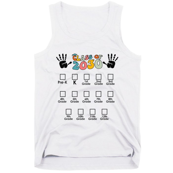 Class Of 2030 Grow With Me Checklist Prek 12th Retro K12 Tank Top