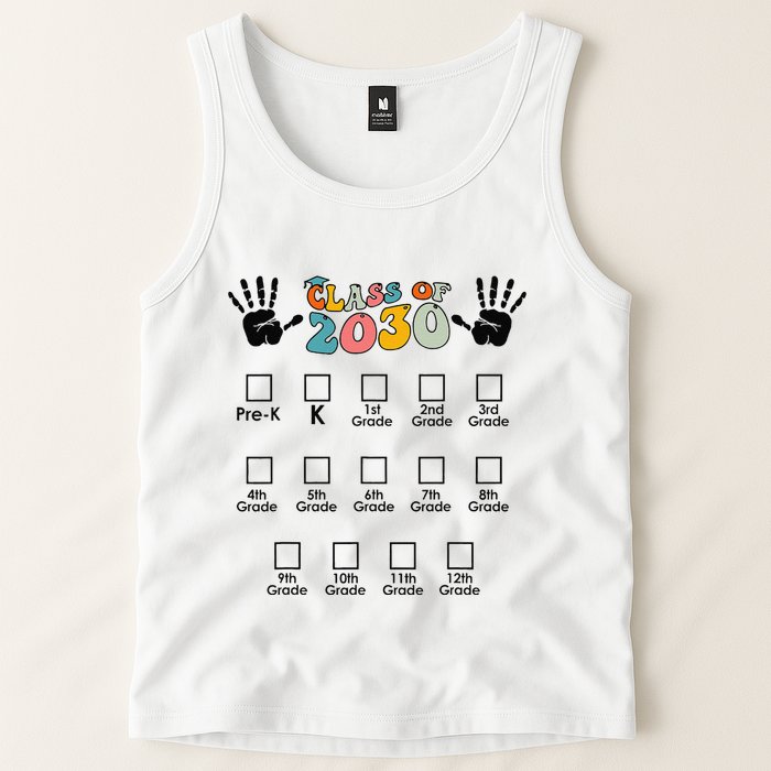 Class Of 2030 Grow With Me Checklist Prek 12th Retro K12 Tank Top