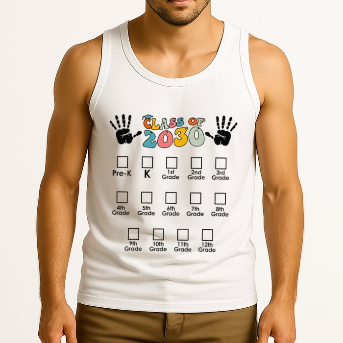 Class Of 2030 Grow With Me Checklist Prek 12th Retro K12 Tank Top