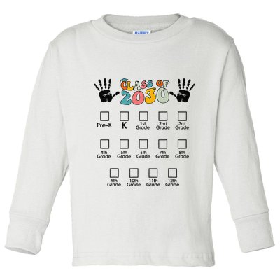 Class Of 2030 Grow With Me Checklist Prek 12th Retro K12 Toddler Long Sleeve Shirt