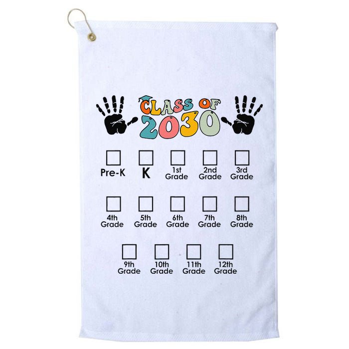 Class Of 2030 Grow With Me Checklist Prek 12th Retro K12 Golf Towel