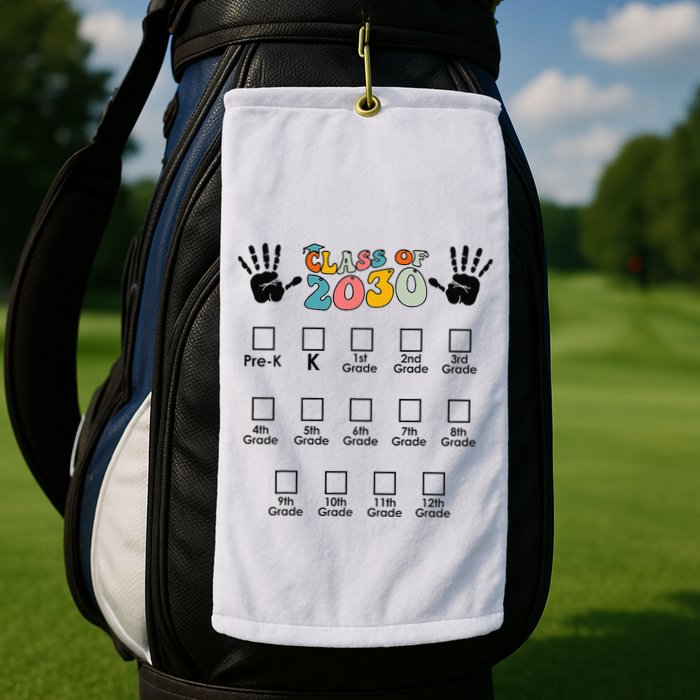 Class Of 2030 Grow With Me Checklist Prek 12th Retro K12 Golf Towel