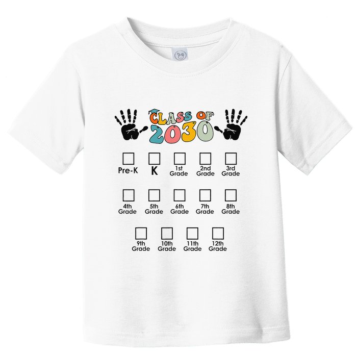 Class Of 2030 Grow With Me Checklist Prek 12th Retro K12 Toddler T-Shirt