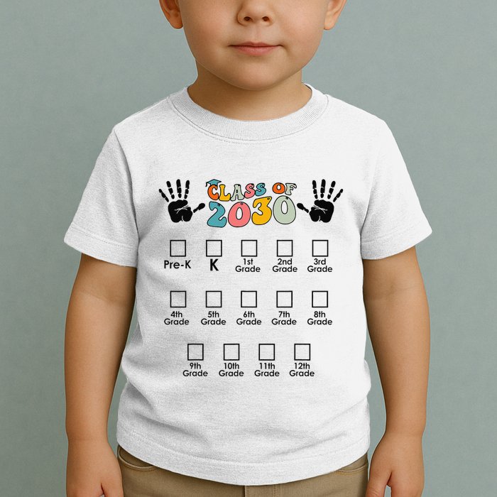 Class Of 2030 Grow With Me Checklist Prek 12th Retro K12 Toddler T-Shirt