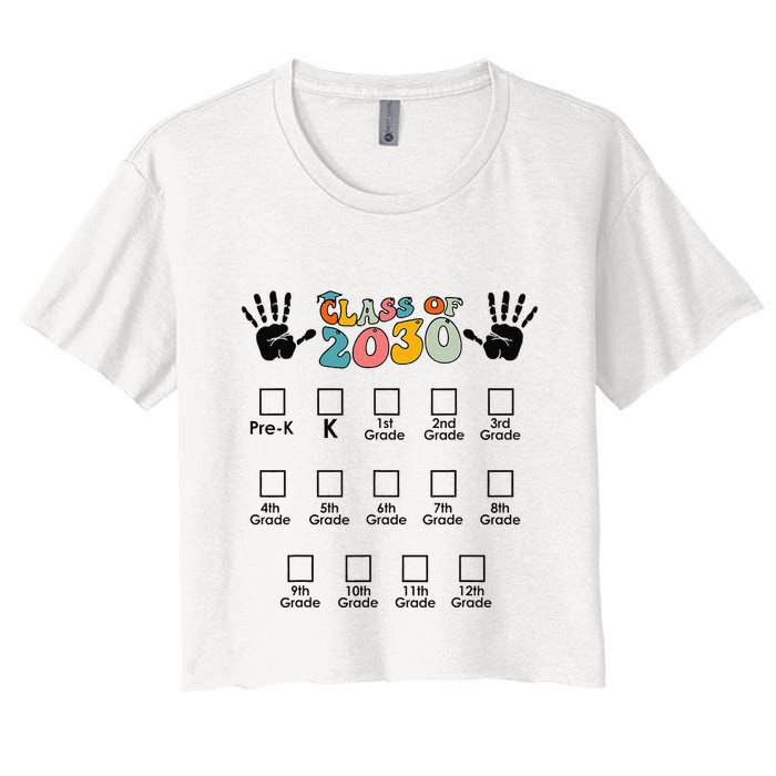 Class Of 2030 Grow With Me Checklist Prek 12th Retro K12 Crop Top