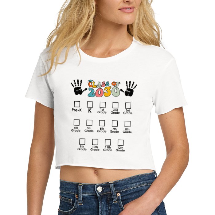 Class Of 2030 Grow With Me Checklist Prek 12th Retro K12 Crop Top