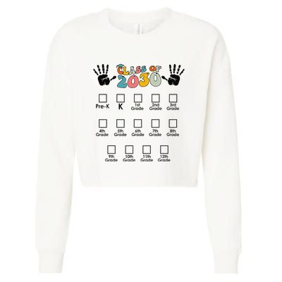 Class Of 2030 Grow With Me Checklist Prek 12th Retro K12 Cropped Pullover Crew