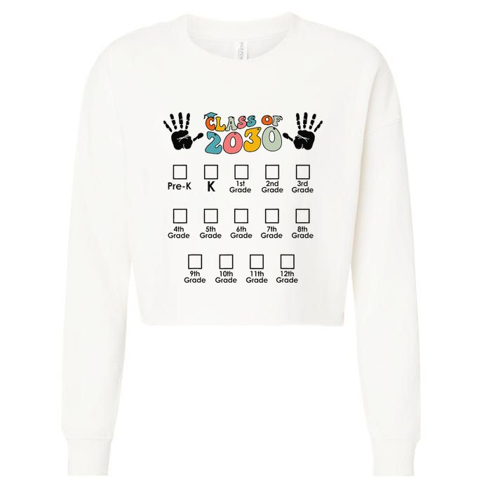 Class Of 2030 Grow With Me Checklist Prek 12th Retro K12 Cropped Pullover Crew