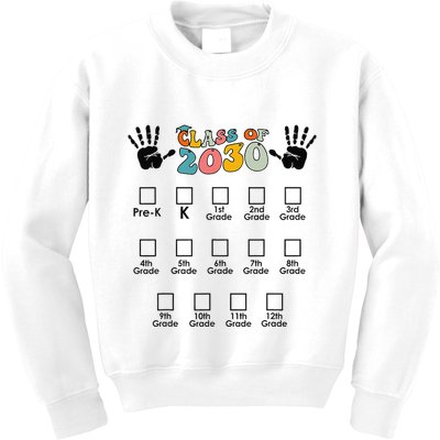 Class Of 2030 Grow With Me Checklist Prek 12th Retro K12 Kids Sweatshirt