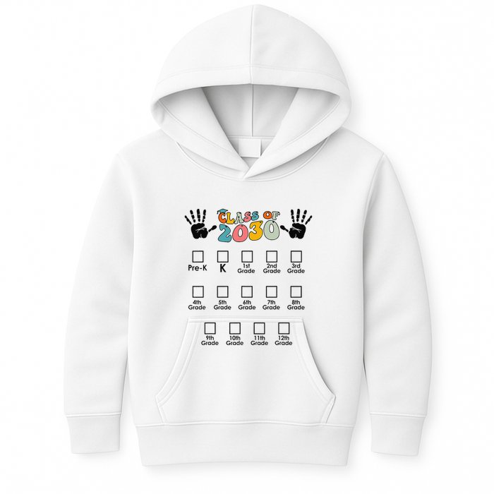 Class Of 2030 Grow With Me Checklist Prek 12th Retro K12 Kids Hoodie