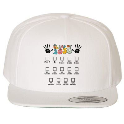 Class Of 2030 Grow With Me Checklist Prek 12th Retro K12 Wool Snapback Cap