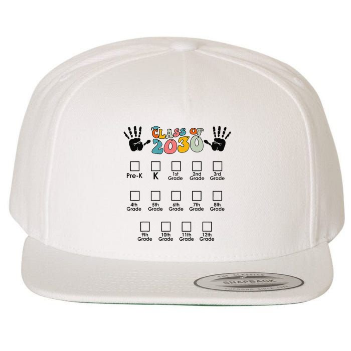 Class Of 2030 Grow With Me Checklist Prek 12th Retro K12 Wool Snapback Cap