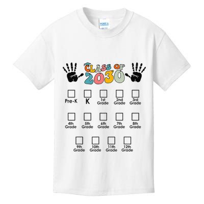Class Of 2030 Grow With Me Checklist Prek 12th Retro K12 Kids T-Shirt