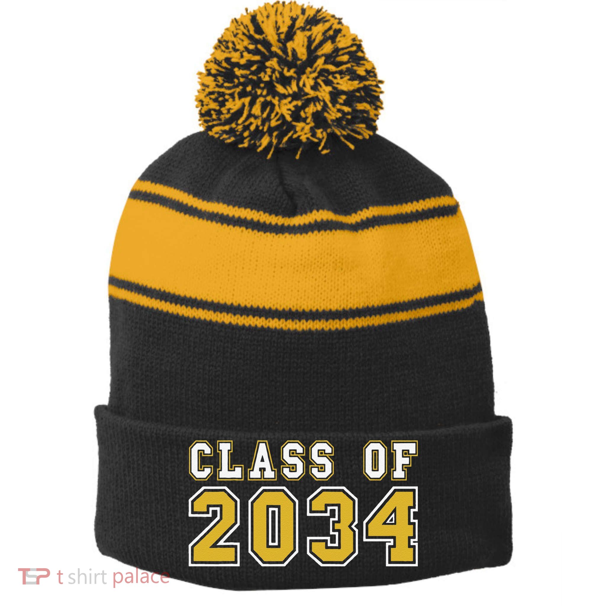 Class Of 2034 Graduation First Day Of Kindergarten PreK Stripe Pom Pom Beanie