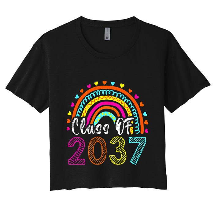 Class Of 2037 Kindergarten Prek Grow With Me Graduation Women's Crop Top Tee