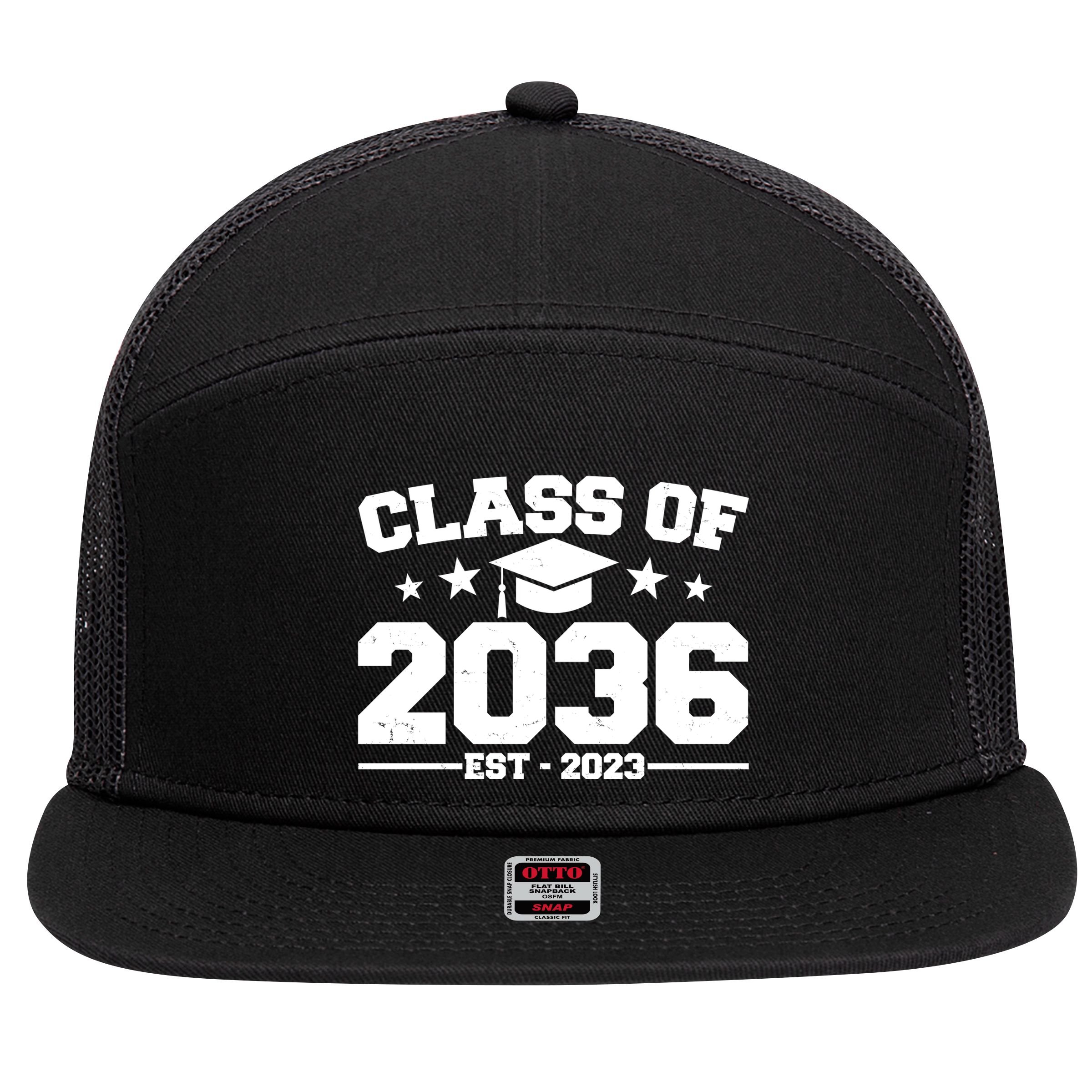 Class Of 2036 Grow With Me Kindergarten Graduation 7 Panel Mesh Trucker Snapback Hat