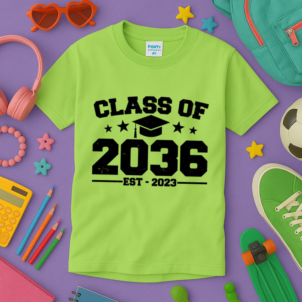 Class Of 2036 Grow With Me Kindergarten Graduation Kids T-Shirt