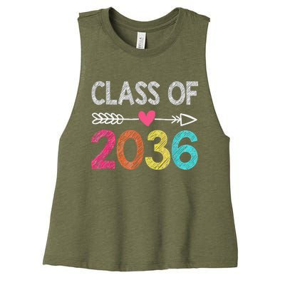 Class Of 2036 Grow With Me First Day Of Kindergarten Women's Racerback Cropped Tank