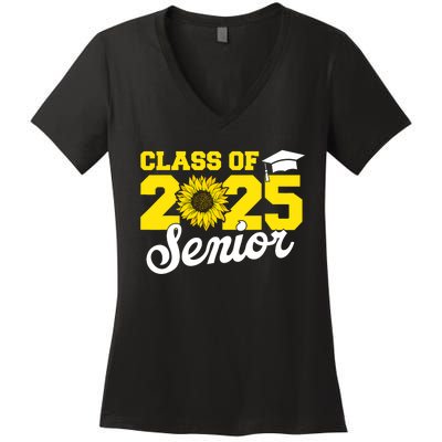 Class Of 2025 Senior 2025 Sunflower Back To School 2025 Girl Women's V-Neck T-Shirt