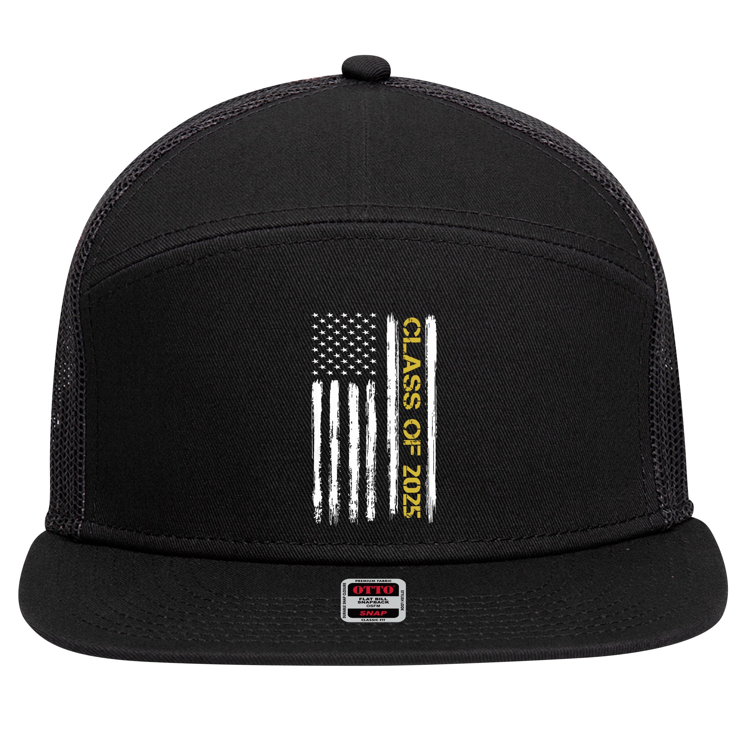 Class Of 2025 Senior Patriotic American Flag Graduation Gift 7 Panel Mesh Trucker Snapback Hat