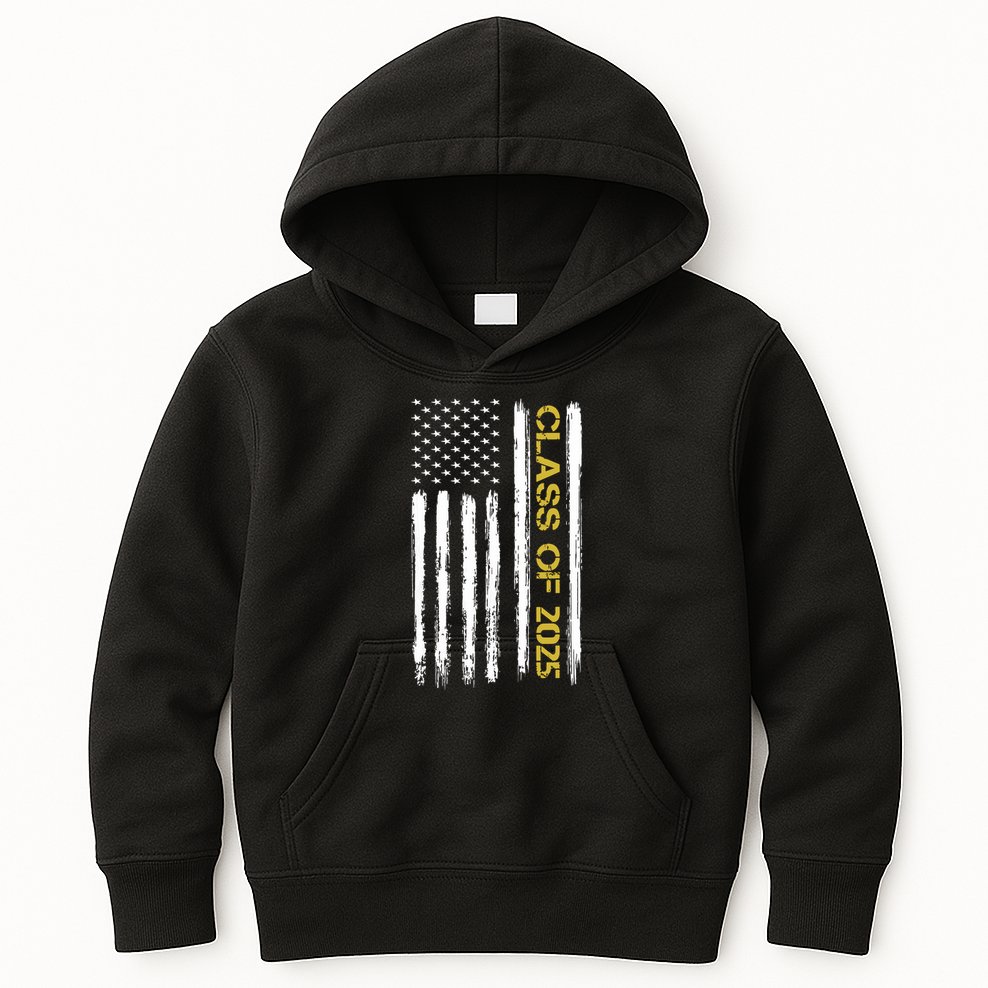 Class Of 2025 Senior Patriotic American Flag Graduation Gift Kids Hoodie