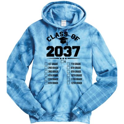 Class Of 2037 Grow With Me Checklist Kindergarten 12th Grade Tie Dye Hoodie