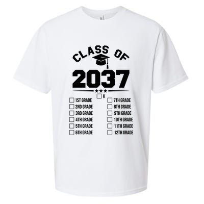 Class Of 2037 Grow With Me Checklist Kindergarten 12th Grade Sueded Cloud Jersey T-Shirt