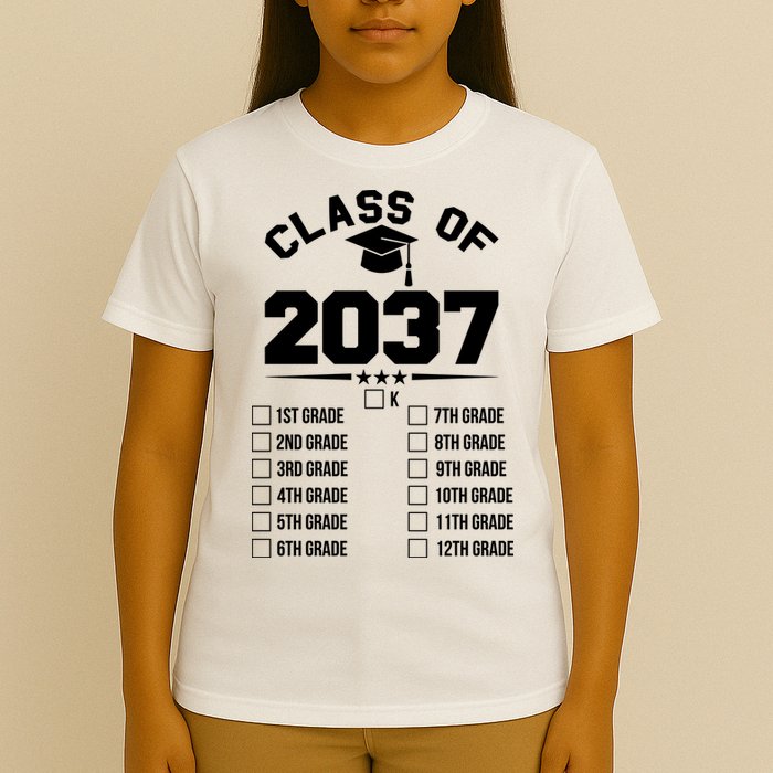 Class Of 2037 Grow With Me Checklist Kindergarten 12th Grade T-Shirt