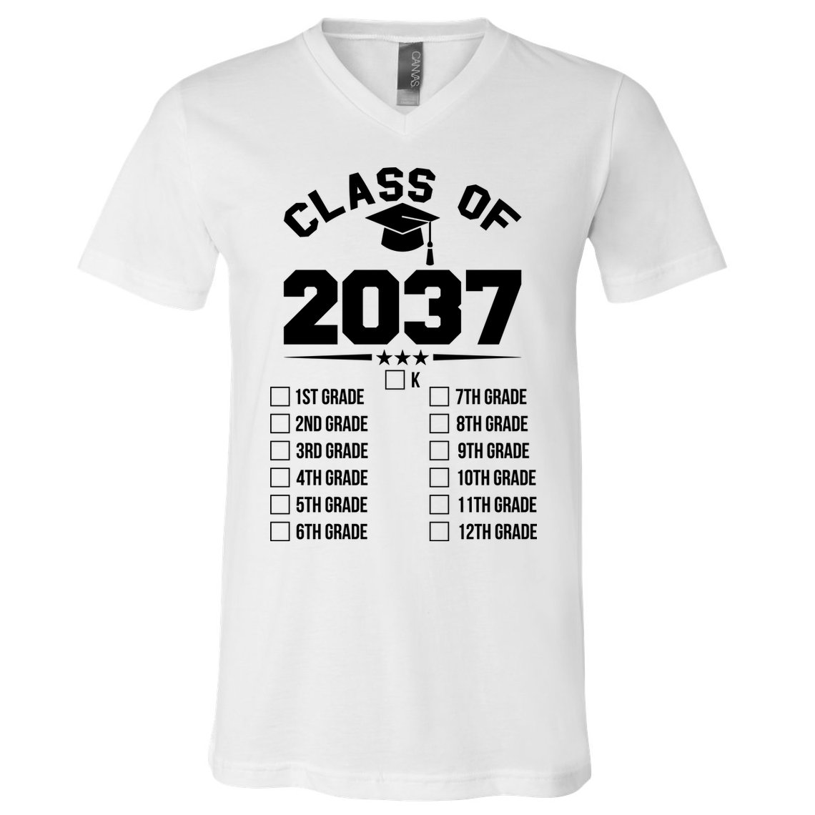 Class Of 2037 Grow With Me Checklist Kindergarten 12th Grade V-Neck T-Shirt