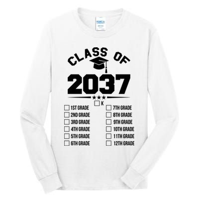 Class Of 2037 Grow With Me Checklist Kindergarten 12th Grade Tall Long Sleeve T-Shirt