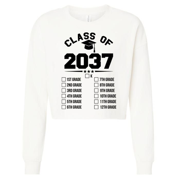 Class Of 2037 Grow With Me Checklist Kindergarten 12th Grade Cropped Pullover Crew