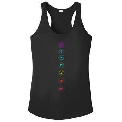 Chakras Om Anahata Sahasrara Mulsdhara Ladies PosiCharge Competitor Racerback Tank