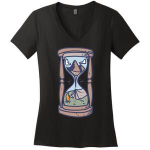 Camping Outdoor Adventure | Night Campfire Women's V-Neck T-Shirt