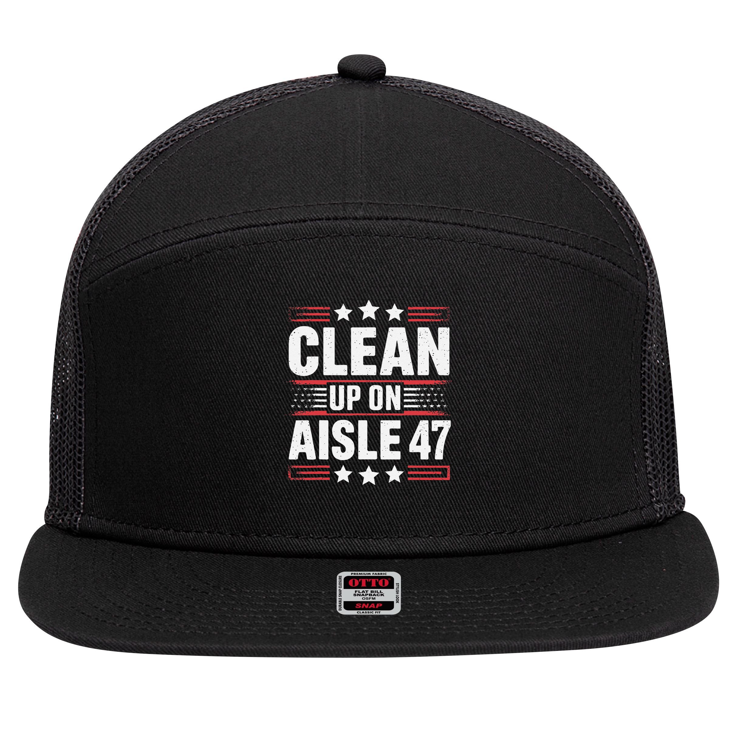 Clean On Aisle 47 Impeach Trump Funny Patriotic President 7 Panel Mesh Trucker Snapback Hat