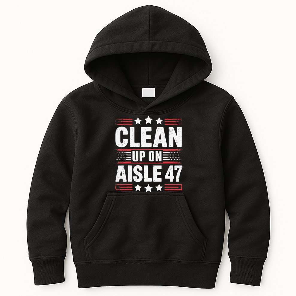 Clean On Aisle 47 Impeach Trump Funny Patriotic President Kids Hoodie