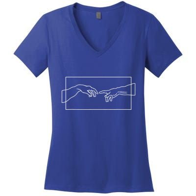 Creation Of Adam Hands Women's V-Neck T-Shirt