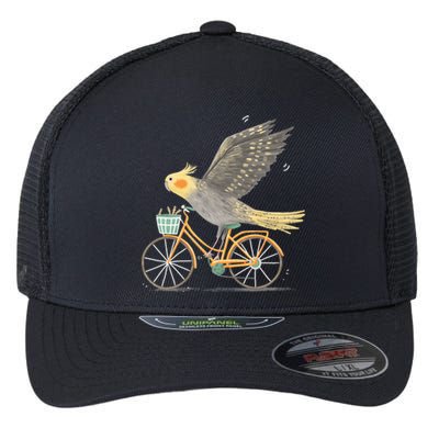 Cockatiel On A Bicycle Flexfit Unipanel Trucker Cap