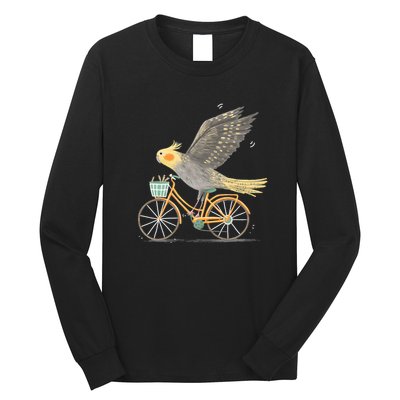 Cockatiel On A Bicycle Long Sleeve Shirt