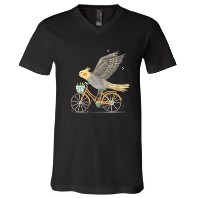 Cockatiel On A Bicycle V-Neck T-Shirt