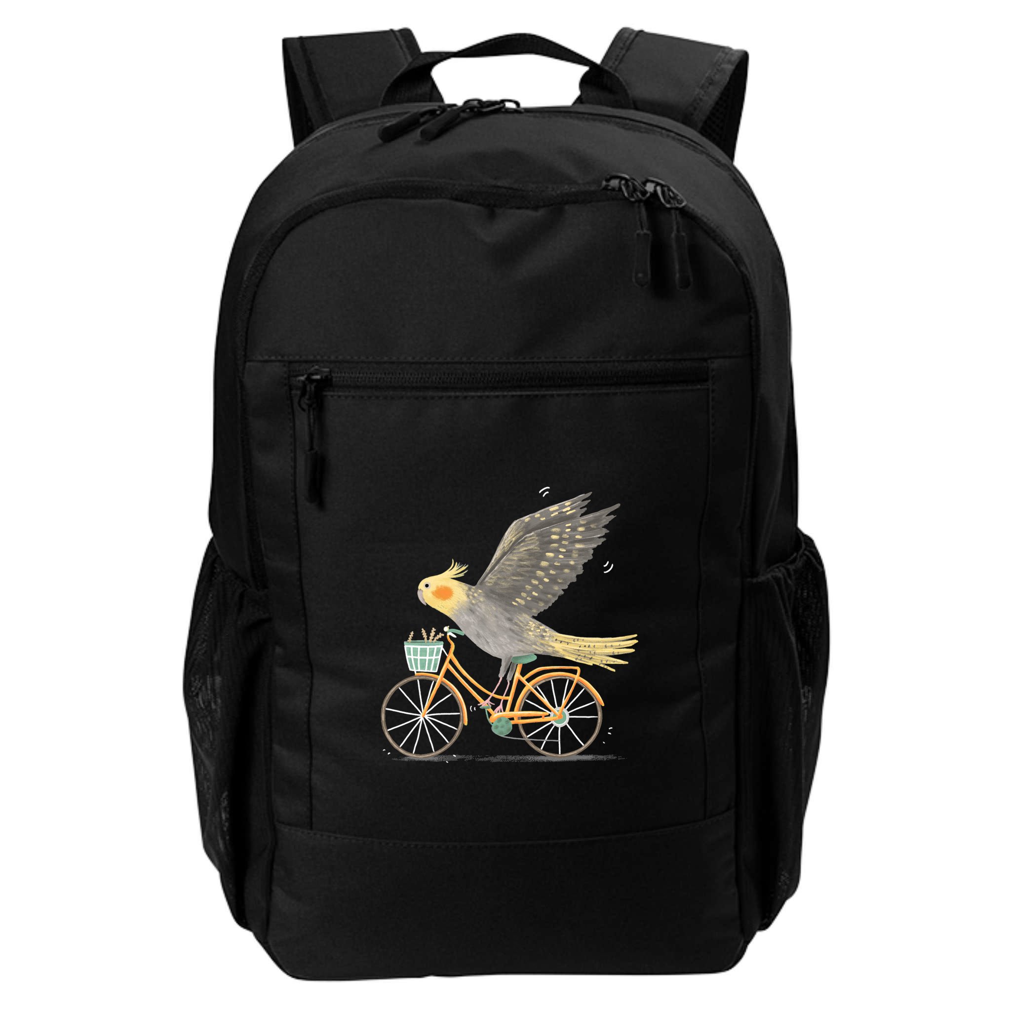 Cockatiel On A Bicycle Backpack