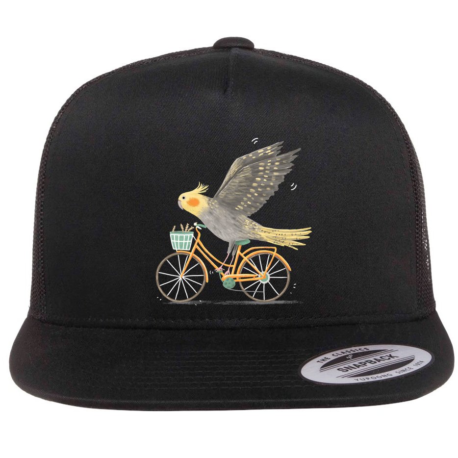 Cockatiel On A Bicycle Flat Bill Trucker Hat