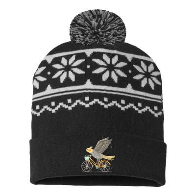 Cockatiel On A Bicycle USA-Made Snowflake Beanie